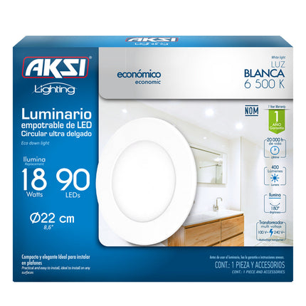 Luminario LED Aksi 18W Empotrable Circular Ultra Delgado