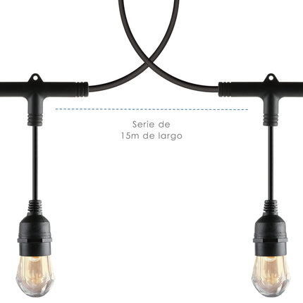 Serie de luces Aksi IP65 E27 con focos S14 Luz Cálida