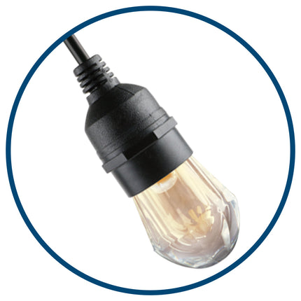 Serie de luces Aksi IP65 E27 con focos S14 Luz Cálida
