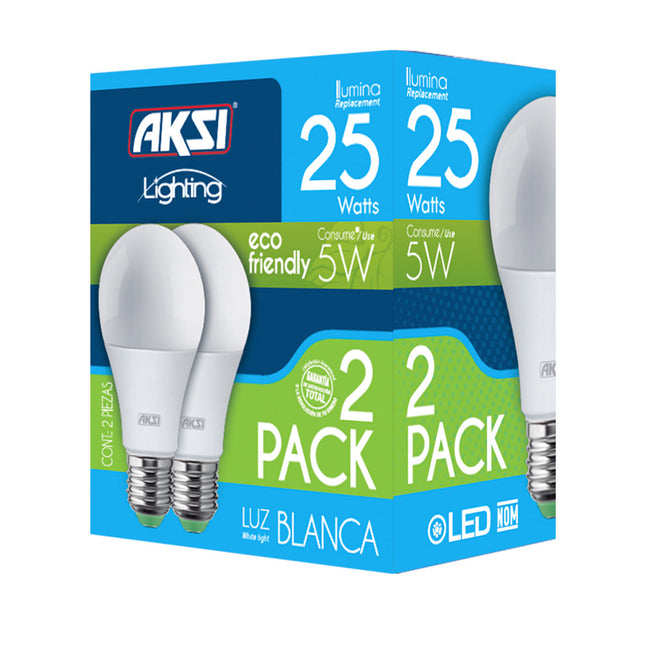 Pack de 2 focos LED Aksi 5W ECO A19 Base E27 Luz Blanca