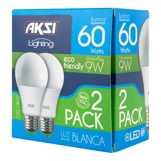 Pack de 2 focos LED Aksi 9W ECO A19 Base E27 Luz Blanca
