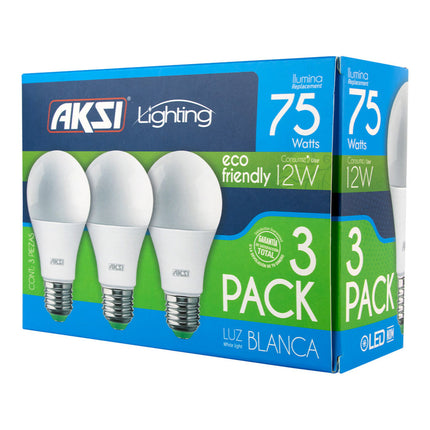 Pack de 3 focos LED Aksi 12W ECO A19 Base E27 Luz Blanca