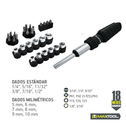 Desarmador Tipo Matraca con Puntas y Dados