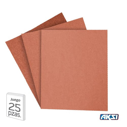 Lija para Madera Papel Kraft caja con 25 pzs.