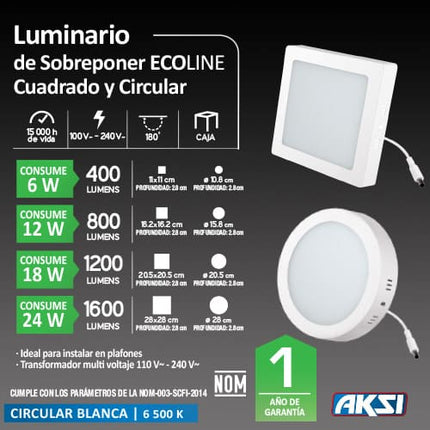 Luminario LED Aksi de Sobreponer Circular Luz Blanca